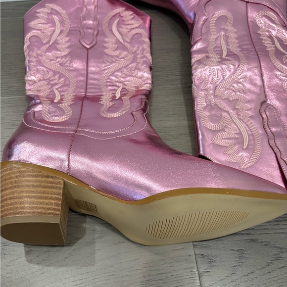 Pink Metallic Cowgirl Western Cowboy Chunky Heeled Boots‎ Size 9 - Picture 10 of 13